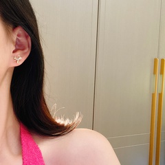 Simple opal geometric flower earrings female fashion diamond copper stud earrings