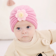 2021 autumn and winter models children's warm knitted hat 21-color baby woolen big flower pullover hat