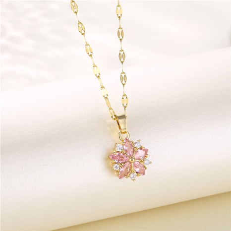 Cadena de labios de acero de titanio coreano collar de flor de cerezo rosa cadena de clavícula de copo de nieve NHAC442999's discount tags