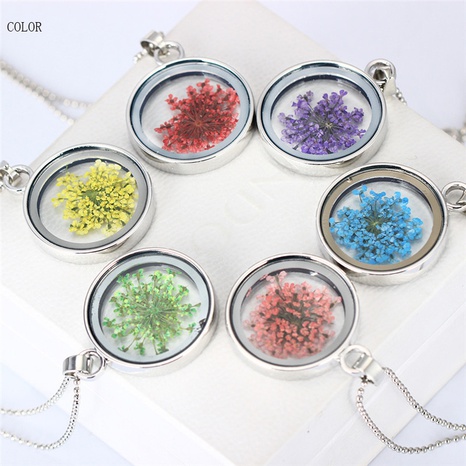Plant Dried Flower Gypsophila Necklace Time Gemstone Handmade Glass Spherical Necklace's discount tags
