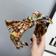 B104 Floral Bow Headband Wide Edge with Iron Wire Shape Headband Sweet Color Matching Lady Internet Celebrity Hair Accessories Korean Style