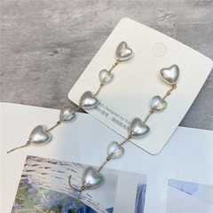 temperament love chain long tassel earrings transparent crystal earrings metallic heart-shaped earrings