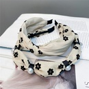 Mode noir blanc couleur contraste petites fleurs bande de cheveux nous tissu  large bord coiffe de perles doucespicture16