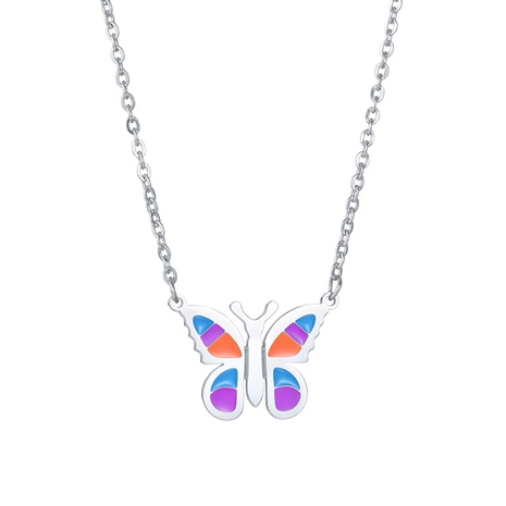 simple fashion butterfly titanium steel necklace wholesale NHSOM443228's discount tags