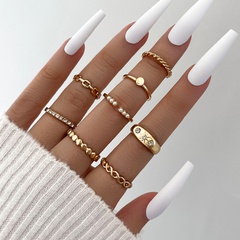 European and American cross-border eight-pointed star rhinestone-studded pearl geometric joint ring eight-piece set