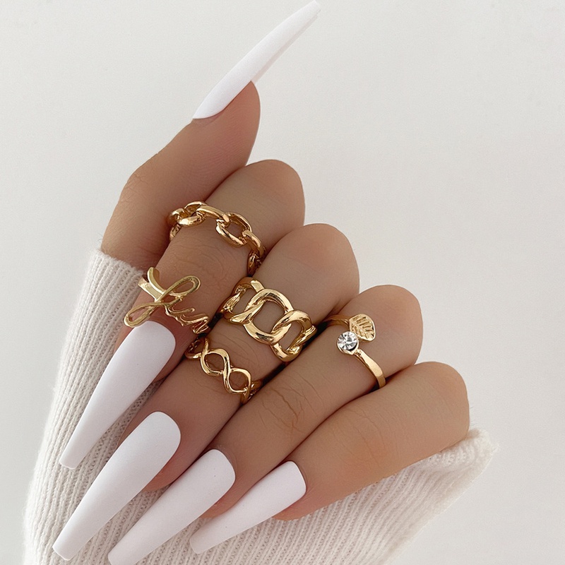 European and American crossborder jewelry fashion English letters simple hollow geometric joint ring fivepiece set
