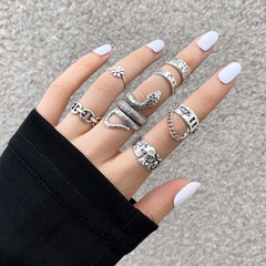 European and American cross-border jewelry fashion personality snake-shaped butterfly flower mushroom chain joint ring seven-piece set NHPV443262