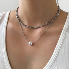 simple style double-layer pearl splicing chain clavicle chain fashion retro necklace