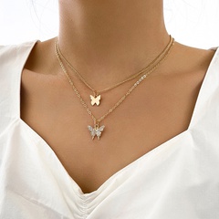 simple new product double butterfly small diamond design temperament fashion necklace two-piece clavicle chain