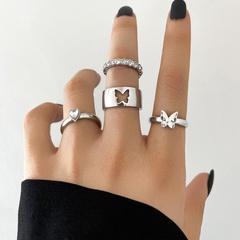 European and American cross-border jewelry simple hollow butterfly rhinestone heart joint ring four-piece set
