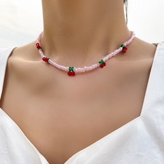 Europe and America Cross Border Hot Sale Retro Personality Minimalism Fruit Cherry Short Color Pearl Necklace Female Accessories