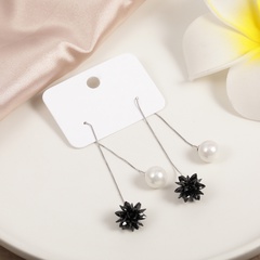 Korean temperament long earrings pearl zircon simple earrings