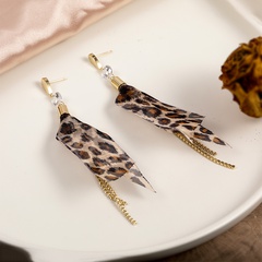 Leopard gauze fringed earrings niche design fashion Hong Kong style earrings