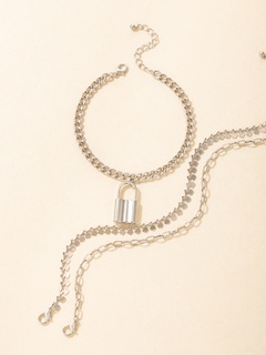 new jewelry silver lock peach heart three-piece geometric anklet set
