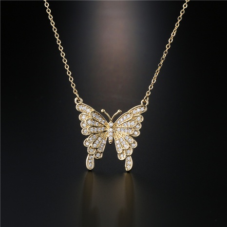 copper-plated 18K gold micro-inlaid zircon elegant butterfly pendant necklace NHFMO442734's discount tags