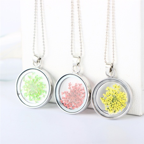 Plant Dried Flower Gypsophila Necklace Time Gemstone Handmade Glass Spherical Necklace NHDB443088's discount tags
