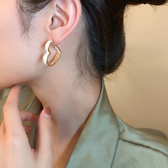 Korean version simple alloy dripping oil white love earrings