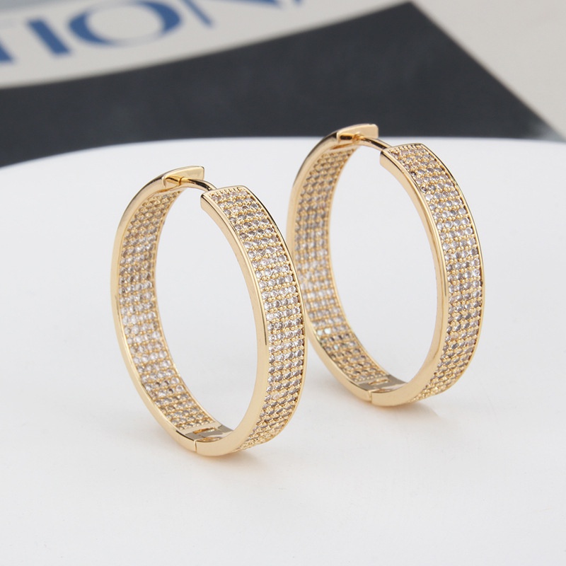 European and American simple full diamond earrings copperplated doublesided zircon nonfading earrings
