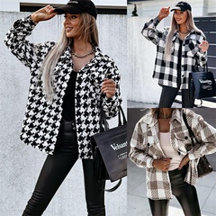 Autumn and winter new fashion lapel houndstooth long-sleeved woolen coat
