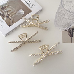 Korea alloy pearl rhinestone X-shaped gripping clip cross hairpin back head shark clip