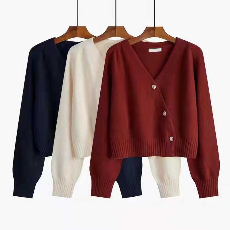 Vneck cardigan jacket womens outer wear short autumn and winter 2021 new loose sweater top