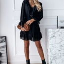 Fall 2021 new solid color Vneck longsleeved laceup ruffle dress womens clothingpicture7