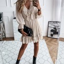 Fall 2021 new solid color Vneck longsleeved laceup ruffle dress womens clothingpicture9