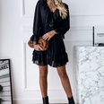 Fall 2021 new solid color Vneck longsleeved laceup ruffle dress womens clothingpicture10