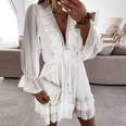 Fall 2021 new solid color Vneck longsleeved laceup ruffle dress womens clothingpicture17