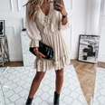 Fall 2021 new solid color Vneck longsleeved laceup ruffle dress womens clothingpicture22