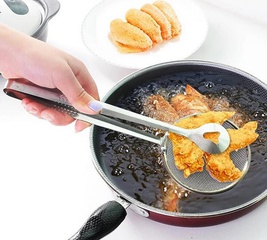 Acier inoxydable friture cuillère à huile cuisine passoire filtre maille cuillère vidange huile pince alimentaire