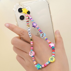 new simple five-pointed star soft pottery rainbow handmade beaded anti-lost mobile phone chain female