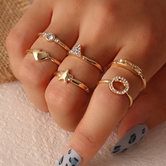 European and American creative diamond geometric love letter metal ring set 6 sets