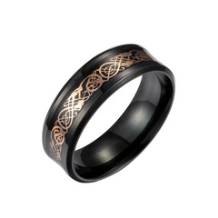 Cross-border popular titanium steel ring black-plated dragon pattern ring twill European and American blue ring
