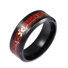 Red Carbon Fiber Medical Logo Titanium Steel Ring New European and American Heart of Life Jewelry