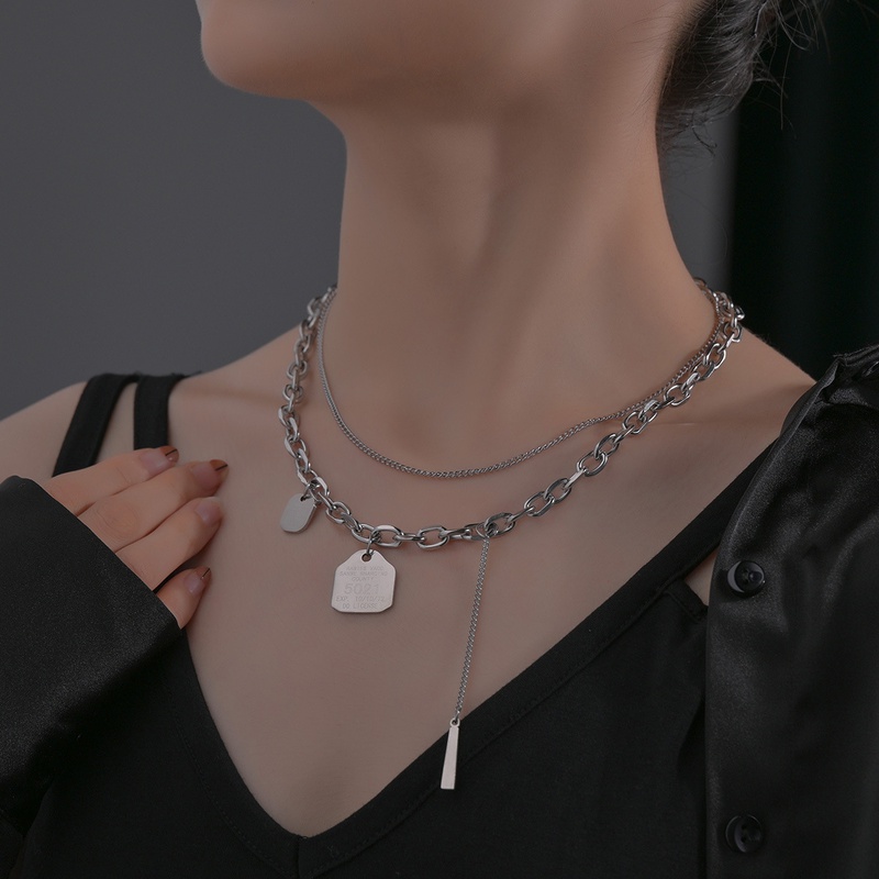 European and American Cold Style Titanium Steel Necklace Female Personality MultiLayer Stainless Steel Clavicle Chain Sweater Chain AllMatching Ins Hip Hop Pendant