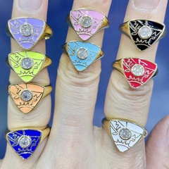 European and American Retro with Opening Adjustable Ring Female Dripping Oil Color Triangle Personality Ring Simple Fashionable Index Finger Ring