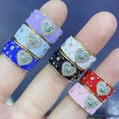 Foreign trade oil drop love eye ring micro-inlaid color zircon couple ring fashion European and American open ring
