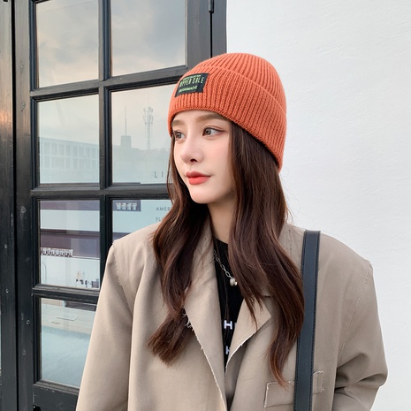 Sombrero de punto Moda coreana etiqueta de tela multicolor cálido sombrero de lana a prueba de frío's discount tags