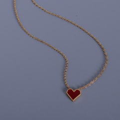 L165 Französische leichte Luxus rote Herz Emaille Schlüsselbein kette Halskette Titan Stahl 18k Gold Retro Pfirsich Herz Schlüsselbein Halskette
