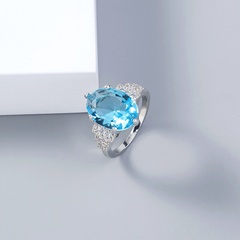 Amazon Hot Sale Fashion Ornament Oval Blue Ocean Micro-Inlaid Surface Shining Zircon Copper Ring Ins
