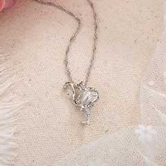 creative simple and cute animal necklace can open and close hollow pearl cage flamingo pendant accessories
