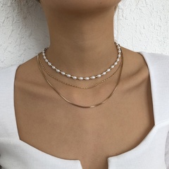 simple niche design sense multi-layer necklace geometric imitation pearl chain necklace