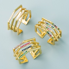 Cross-Border New Copper Plating 18K Gold Geometric Open Ring Men's Micro Inlaid Zircon Fashion Hip Hop Non-Fading Ring