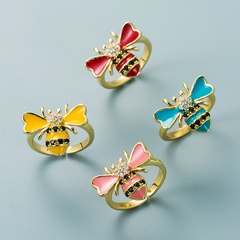 European and American cross-border foreign trade copper plated zircon bee ring creative color dripping open ring