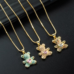 INS Japanese and Korean Simple Cute Heart Bear Pendant Necklace Female Copper-Plated Gold Inlaid Zircon Korean Style Online Influencer Clavicle Chain