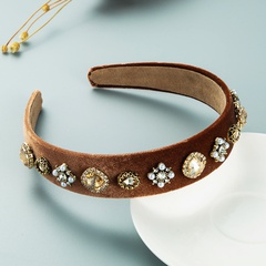 Moda coreana simple franela con incrustaciones de perlas diadema de diamantes de imitación retro barroco accesorios para el cabello