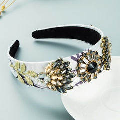 baroque super flashing crystal flower hair band retro alloy leaf wide brim hair accessory wholesale