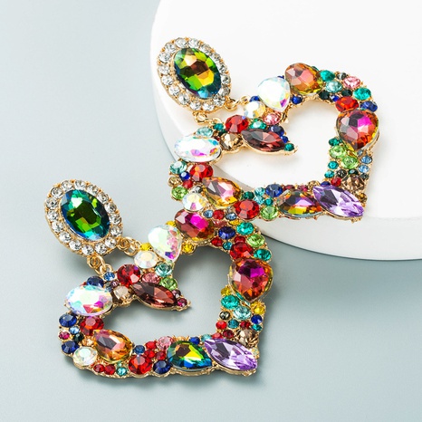 New colored glass diamond hollow large version heart-shaped pendant earrings's discount tags