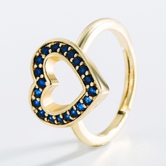 European and American fashion copper inlaid zircon heart ring creative opening adjustable ring
